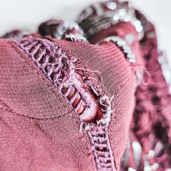 Willow  Clay Burgundy Beaded Fringe Detail Sheer Jacket S - Picture 8 of 12